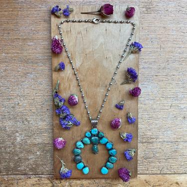 Turquoise Naja Pendant Squash Blossom Necklace Sterling Silver Southwestern Jewelry 