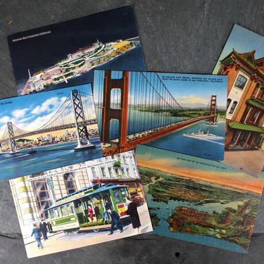 San Francisco Vintage Postcards, circa 1940s/1950s - Set of 6 Full-Color, Illustrated Linen Postcards - Unused Postcards | FREE SHIPPING 