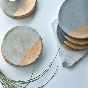 Charcoal Concrete Coaster with Gold (Set of Four) 