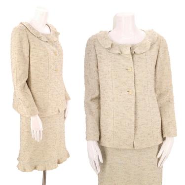 Vintage 90s CHANEL boucle tweed suit 10 / 1990s jacket and skirt suit sz 42 10 1999 beige ivory 