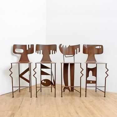 Postmodern Bar Stools Abstract Gregory Hawthorn Art Furniture Welded Steel 