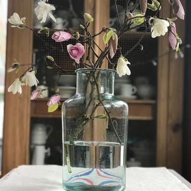 Beautiful vintage French blue green glass jar, vase 