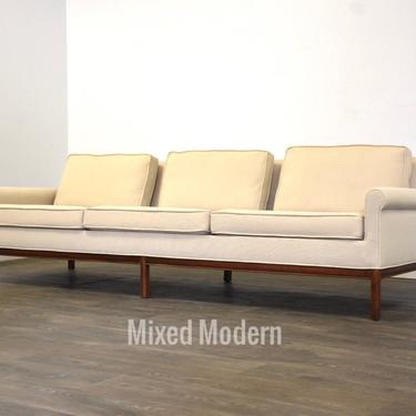 Mid Century Walnut White Beige Sofa 