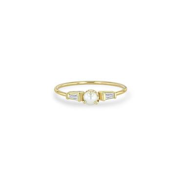 Pearl &amp; Tapered Baguette Diamond Ring