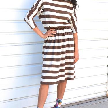 Brown and White Striped 70's Sweater Dress 