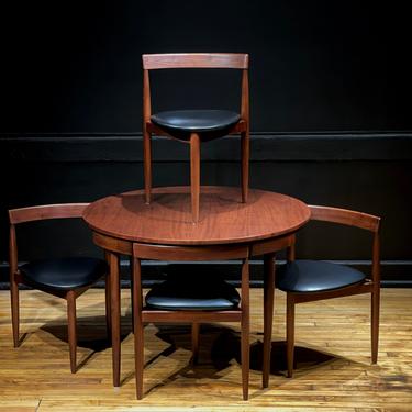 Restored Hans Olsen for Frem Rojle Walnut Roundette Dining Set - Danish Modern Scandinavian Mid Century Dining Table and Chairs 