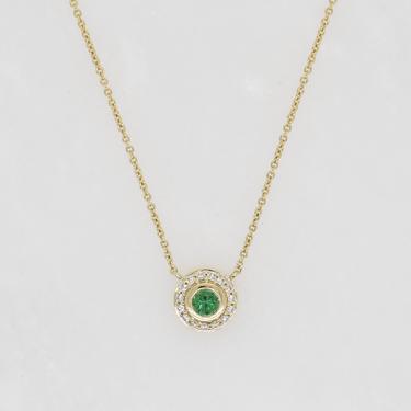 Aurora Round Emerald &amp; Diamond Halo Necklace