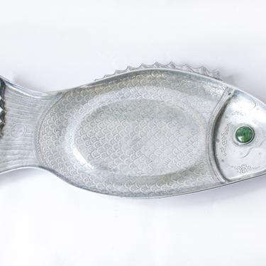 Designer Vintage Metal Fish Tray with Stone Eye - Made by Arthur Court Designs in 1975 