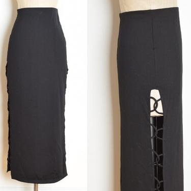 vintage 90s skirt black cutout high waisted long goth raver maxi skirt S M clothing 