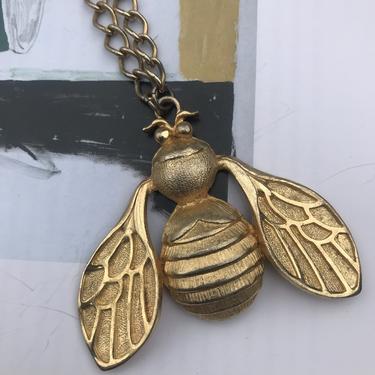Gold Bee Pendant on Gold Chain Necklace