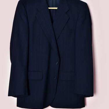 BURBERRY's Mens BLACK Pinstripe Suit Jacket Blazer Sport Coat, wool, Gray, Size Large 44&quot; Chest 