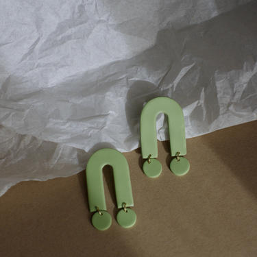 Green Polymer Clay Statement Earrings / Modern Geometric Earrings 