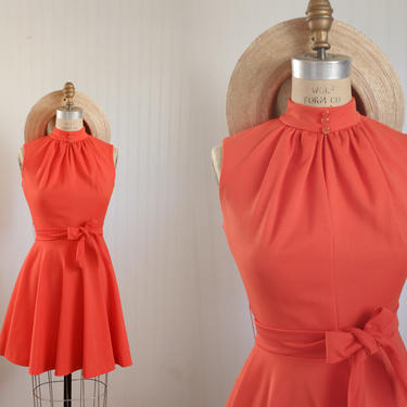 60s neon orange mini dress - xs - extra small 