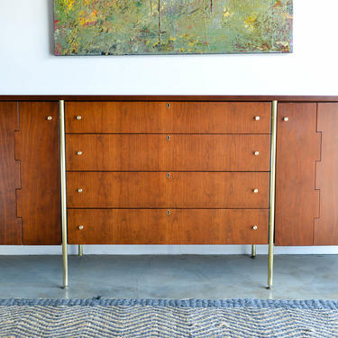 Milo Baughman for Directional Walnut, Cherry and Brass Credenza, ca. 1965