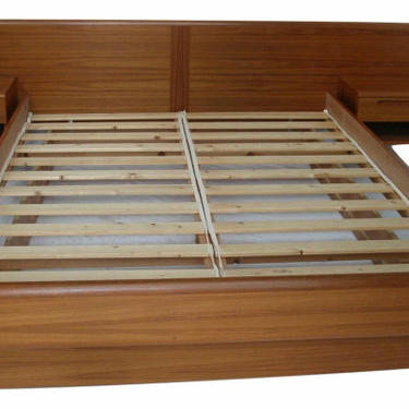 Queen Size Teak Platform / Floating Bed With Attached Nightstands by Jesper, Mid-Century, Denmark, MCM, Bedroom - CALL Chris 571 330 0810 