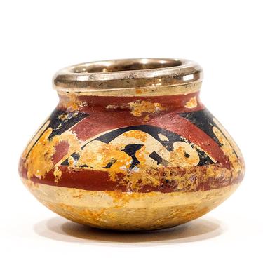 VINTAGE: Small Signed Pottery Vessel with a 925 Sterling Rim - Argenta 925 - Terra Cotta - Indigenous - SKU 23-C-00030871 