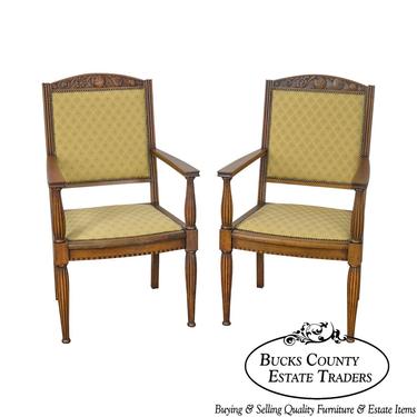 Austrian Arts &amp; Crafts Antique Pair of Carved Arm Chairs 