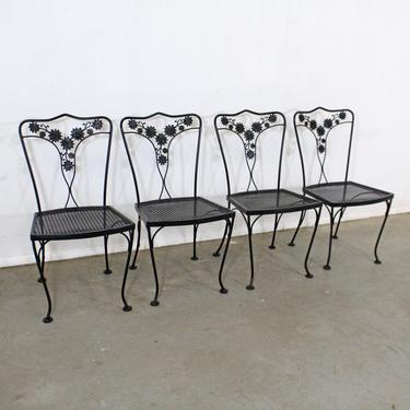 Set of 4 Vintage Wrought Floral Iron Patio Dining Side Chairs 