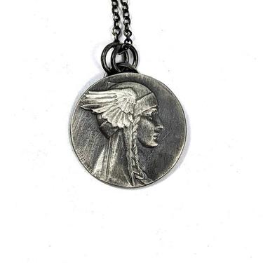 Art Deco Valkyrie Medallion Pendant in Sterling Silver