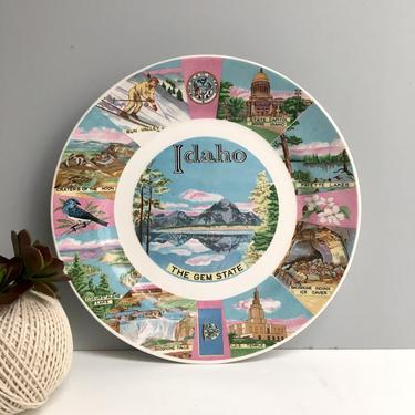 Idaho the Gem State souvenir plate - vintage 1950s USA travel - road trip souvenir 