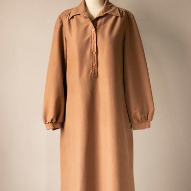 1970s Dress Brown Corduroy Shirtfront M 