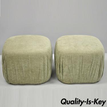 Pair of Modern Green Upholstered Pouf Ottoman Stools by Precedent Sherrill