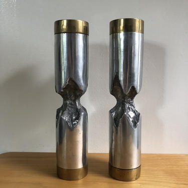 Brutalist Design Aluminum And Brass Candle Holders 