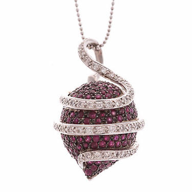 Vintage 18K white gold diamond rubies designer necklace pendant 