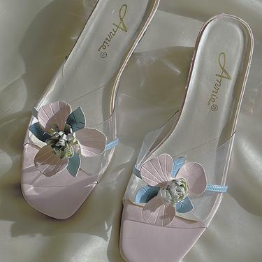 Clear Pastel Flower Slide Sandals