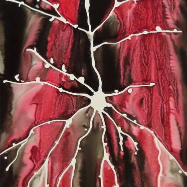 Pyramidal Cell in Black and Red - original ink painting of brain cell - neuroscience 