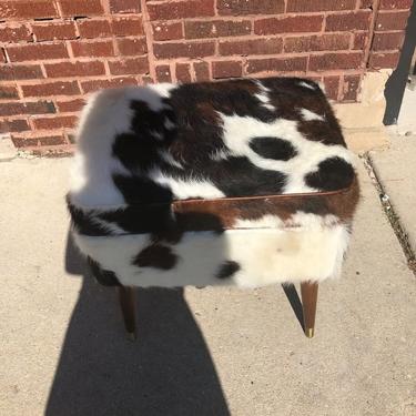 Vintage Mid Century Sewing Storage Box Ottoman Newly Upholstered Brazilian Cow Hide