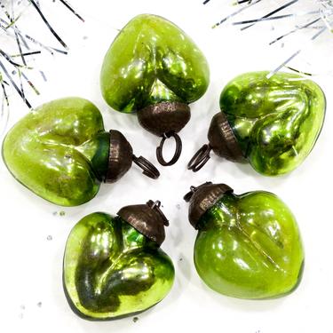 VINTAGE: 5pc Small Aged Mercury Glass Heart Ornaments - Green Heart Pendants - Kugel Style Christmas Ornaments - SKU os-176-00032492 