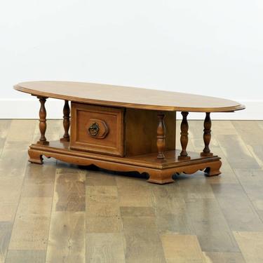 American Colonial Coffee Table W Cabinet Storage 