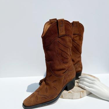 GANNI Brown Suede Butterfly Cowgirl Boots