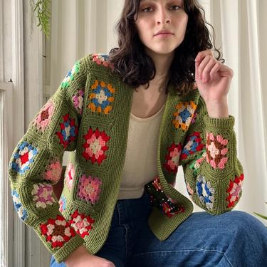70s Granny Square Crochet Cardigan