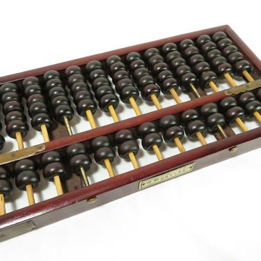 ANTIQUE CHINESE WOOD ABACUS ~ 91 BEADS ~ Lotus Flower Brand? MATH CALCULATOR nr