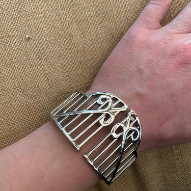 70s GIVENCHY silver gate cuff / vintage 1970s signed designer clamper bracelet Wide metal statement 