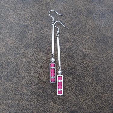 Long sea glass earrings, bohemian earrings, beach earrings, bold earrings, boho earrings, pink earrings, geometric earrings, artisan 
