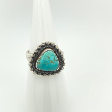 Vintage Artisan Navajo Sterling Silver Turquoise Ring Sz 6.25 Hallmarked Signed Triangle Shape 