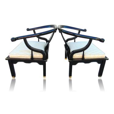 Pair of Vintage Black Lacquered Ming Lounge Chairs in the Style of James Mont 