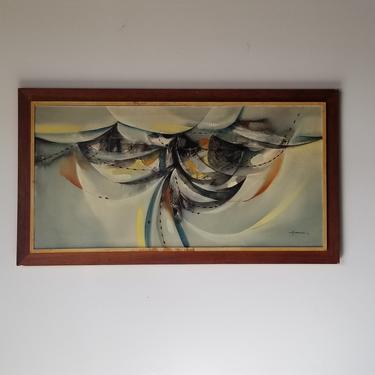 1970's N. Perez &amp;quot; Fishing Net &amp;quot; Mixed Media Abstract Painting, Framed 