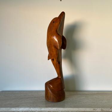 Vintage Hand Carved Wood Dolphin Sculpture 