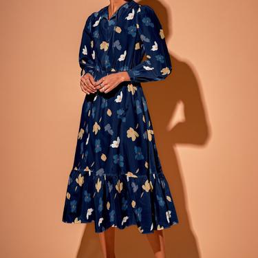 Juliette Dress in Ecovero Viscose Crepe | Navy Painted Poppies