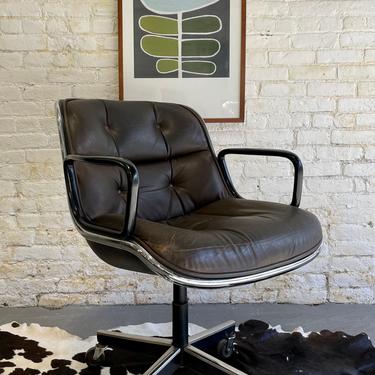 Brown LEATHER Mid Century Modern KNOLL Pollock Office CHAIR 