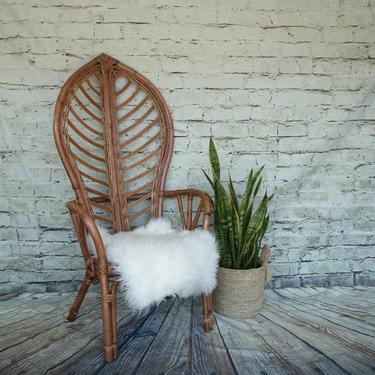 SHIPPING NOT FREE!!! Vintage Island Style Bamboo/Rattan High Back Leaf Chair 