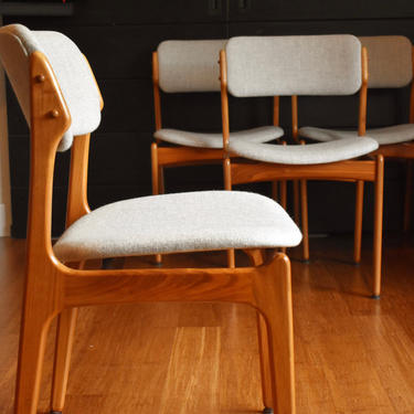 Four Danish modern teak Erik Buch 49 dining chairs w/new upholstery 