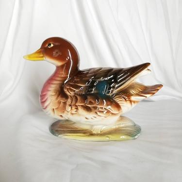 Vintage Duck Figurine / Large Painted Ceramic Mallard / Mid Century Duck Statuette / Rustic Home Decor / Fall Table Accent Home Office Decor 