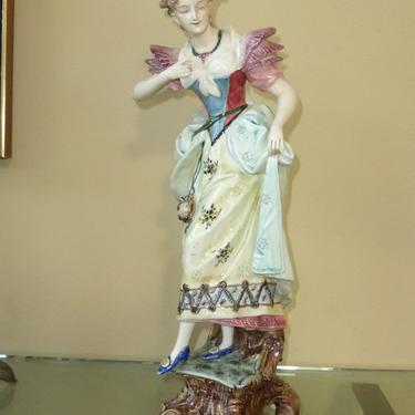 Beautiful Antique Hand Painted German Porcelain Statue of woman Made in 1902 