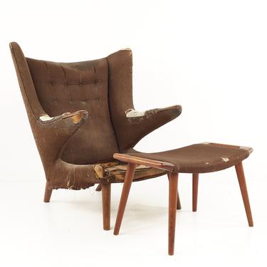 Hans Wegner Mid Century Papa Bear Chair and Ottoman - mcm 