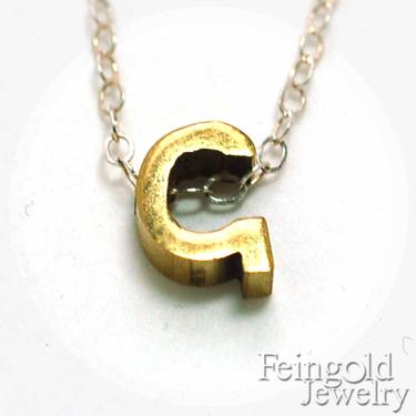 Letter G - Vintage Brass Initial Pendant on Sterling Silver Chain - Free US Shipping 